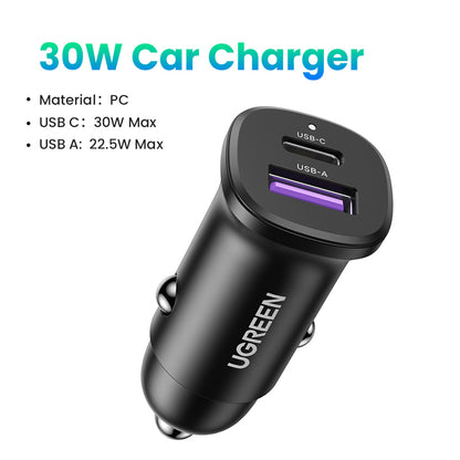 UGREEN EC305 USB-C PD+USB-A QC 30W Fast Car Charger