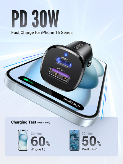 UGREEN EC305 USB-C PD+USB-A QC 30W Fast Car Charger