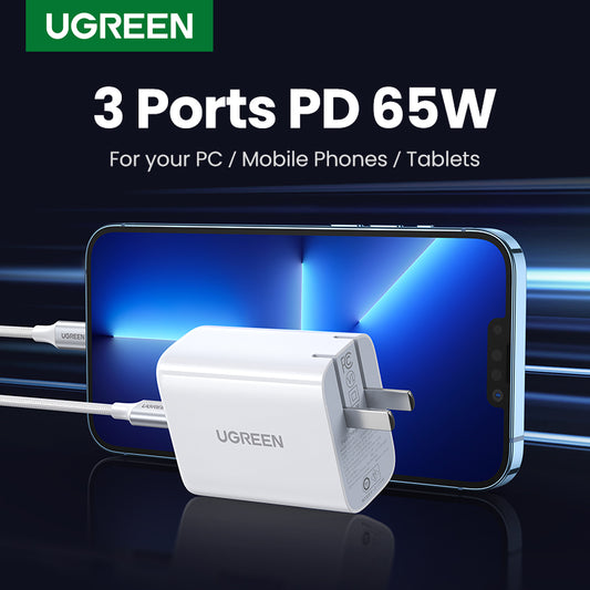 UGREEN 65W Fast Charger – USB-A + Dual USB-C Ports