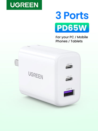 UGREEN 65W Fast Charger – USB-A + Dual USB-C Ports