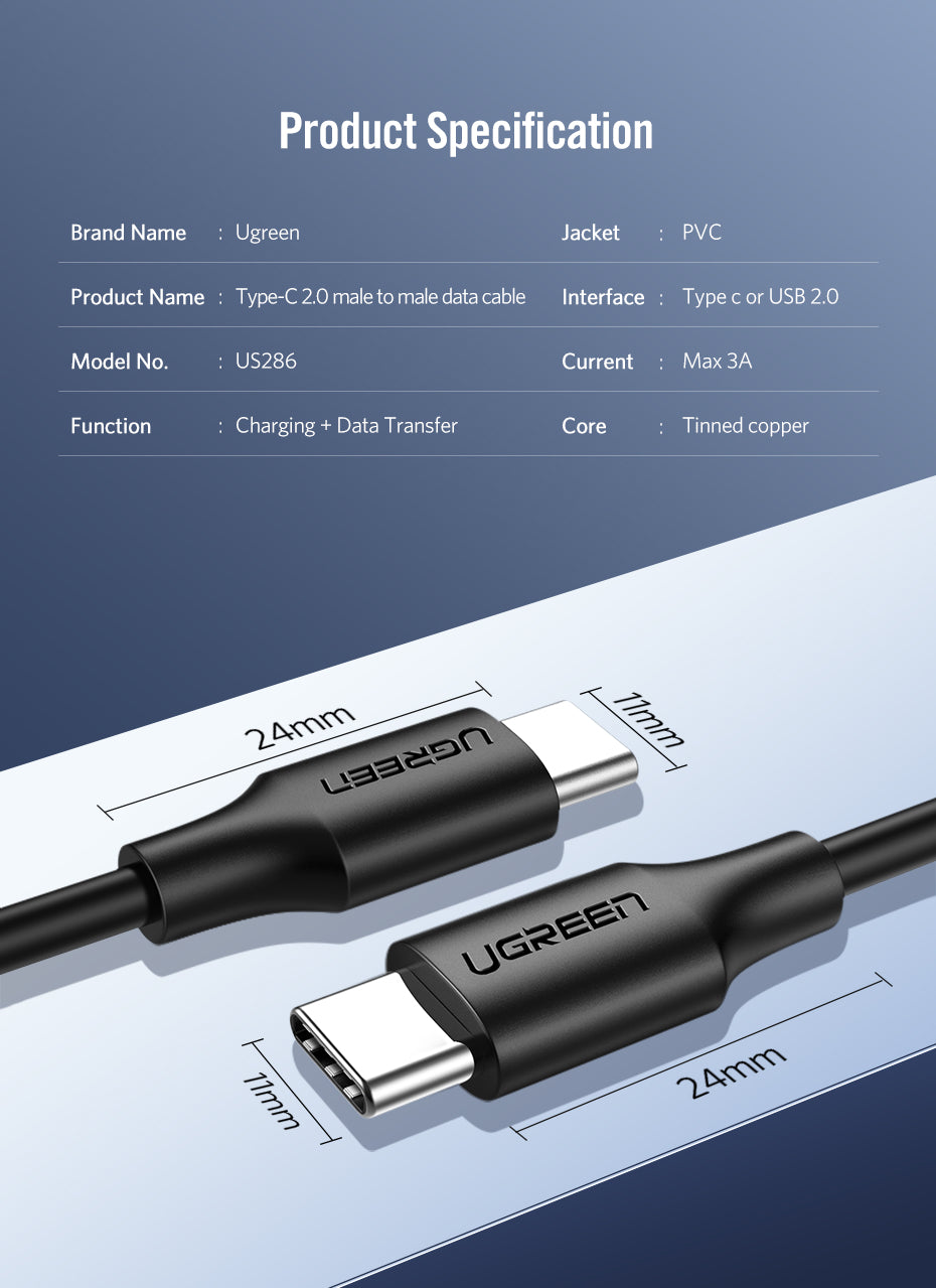 UGREEN USB 2.0 Type C to Type C Cable Nickel Plating 1m