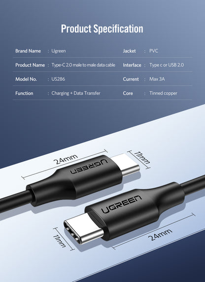 UGREEN USB 2.0 Type C to Type C Cable Nickel Plating 1m