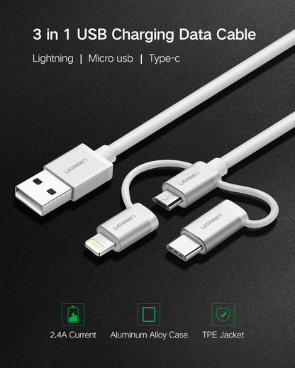 UGREEN 3-in-1 USB2.0-A Cable with Braid 1.5m