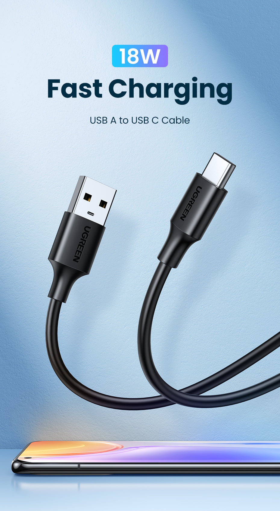 UGREEN USB-A 2.0 to USB-C Cable Nickel Plating 1m